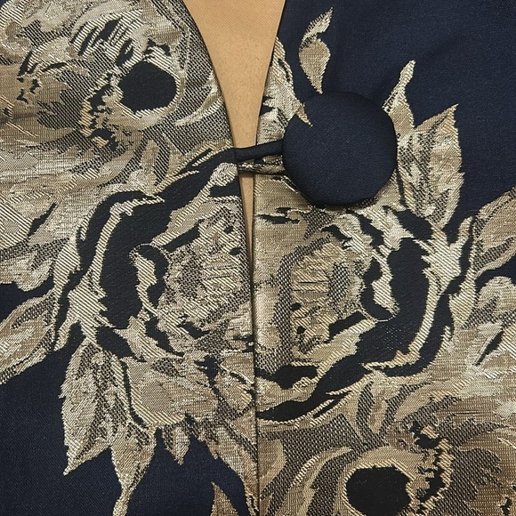 Frances Valentine Metallic Jacquard Short Swing Coat In Navy Blue Size 1X Plus - Picture 6 of 9